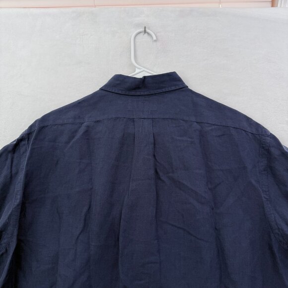 Polo Ralph Lauren Shirt Mens XL Blue Silk Linen Custom Fit Pony Button Down - Picture 9 of 9